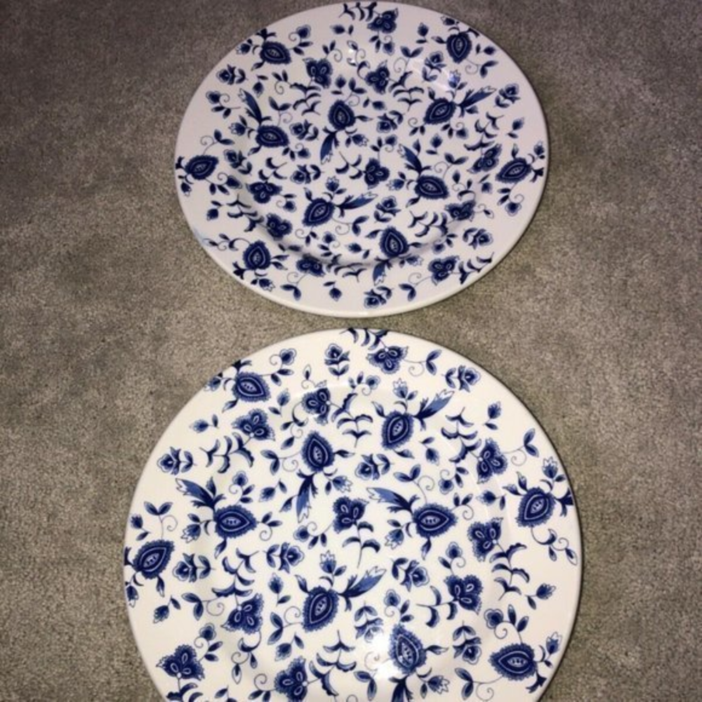 Pier 1 Imports Eliza Earthware Dinner Plate Set (2) blue white